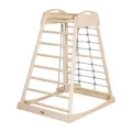 Produktbild: roba Indoor Spielturm aus Holz - Montessori Klettergerüst mit Sprossen, Kletterseil, Turnringen & Schaukel - Ab 24 Monaten bis 70kg - Natur / Grau