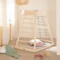 Produktbild: roba Indoor Spielturm aus Holz - Montessori Klettergerüst mit Sprossen, Kletterseil & Turnringen - Geeignet ab 24 Monaten - Mit Massivholzschaukel - Belastbar bis 70 kg - Natur/Grau