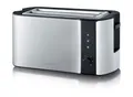 Produktbild: SEVERIN Langschlitz-Toaster AT 2590, 1.400 W, für 4 Scheiben oder 2 große Brotscheiben, Brotscheibenzentrierung, Brötchenaufsatz, Edelstahl/Schwarz