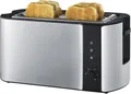 Produktbild: Toaster 4 Scheiben Langschlitz Edelstahl Schwarz 1400W Brötchenaufsatz