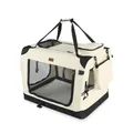 Produktbild: VOUNOT Hundebox faltbar, Transportbox Katze Hunde, Hundetasche, Oxford-Gewebe, Netzstoff, Atmungsaktiv, Transportabel, Metallrahmen, mit Griffen, Taschen, 50x35x36cm S, Beige