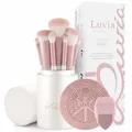 Produktbild: Make-up Pinselset 10-teilig | 7 vegane Schminkpinsel + veganes Leder-Etui, Reinigungsmatte & Blender-Schwamm | Prime Vegan Complete | Für Foundation, Puder & Augen | Candy Rosa/Perlmutt | LUVIA