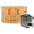 Produktbild: Karibu Multifunktions-Sauna Asta inkl. Infrarotstrahler mit Eckeinstieg 68 mm Inkl. Dachkranz 9 kW Bio-Kombiofen inkl. Steuergerät