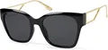 Produktbild: styleBREAKER Damen Oversize Sonnenbrille mit breiten Metall Bügeln, Polycarbonat Gläsern und Kunststoff Gestell 09020128, Farbe:Gestell Schwarz-Gold/Glas Grau getönt