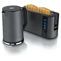 Produktbild: Arendo Frühstücks-Set, 1,5L Edelstahl Wasserkocher & 2-Scheiben Langschlitz Toaster, Grau