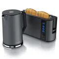 Produktbild: Arendo Frühstücks-Set, 1,5L Edelstahl Wasserkocher & 2-Scheiben Langschlitz Toaster, Grau