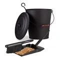 Produktbild: Relaxdays 2 TLG. Kaminreinigungs-Set, Ascheeimer, Kehrgarnitur, Stahl, Deckel, Henkel, Holzgriff, 24 Liter, flach, schwarz