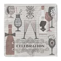 Produktbild: Sovie HORECA Serviette CELEBRATION in Grau-Altrosa aus 3-lagigem Tissue, 33 x 33 cm, 100 Stück, Design mit Sektgläsern, Weingläsern, Flaschen & Ornamenten – ideal für Feste & Events