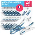 Produktbild: Wäscheklammern ohne Abdruck stabil in Blume Design 48x Wäscheklammer blau wei...