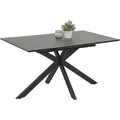Produktbild: Vierfußtisch/Esstisch Fenja-Platte mit Glasauflage Keramikoptik-mit Schweizer Kante-Synchronauszug 140auf180cm - Grau/Schwarz