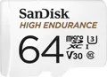 Produktbild: SanDisk High Endurance Monitoring miniSDXC-Karte 64 GB Class 10, UHS-I, UHS-Class 3, v30 Video Speed Class inkl. SD-Adapter