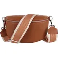 Produktbild: MIRROSI Bauchtasche Damen, Echtleder, Leder, Made in Italy, Umhängetasche, Brusttasche, (Schultertasche für jeden Anlass (1 Tasche & 2 Gurte), Damen Taschen, 3 Größen auswählbar), Crossbody Bag, Cognac Braun, verstellbaren Schulterriemen beige|braun Mittelgroße Tasche (25x16x7cm)