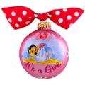 Produktbild: Krebs Glas Lauscha - Weihnachtsdekoration/Christbaumschmuck aus Glas - Motiv: It's a Girl - Rosa Satin mit Schleife - Größe: 8cm