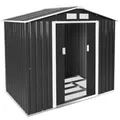 Produktbild: tectake® Metall Gartenhaus mit Satteldach, Geräteschuppen Garten mit Schiebetür, Gerätehaus mit Metallfundament, als Gartenschuppen, Gartenhütte oder Fahrradgarage, 4 m³ Lagerfläche - grau/weiß