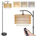 Produktbild: CCLIFE Stehlampe Dimmbar Wohnzimmer Bogenlampe LED E27 Leselampe 60W 2700-6000K Fußschalter 360° Drehbarer Lampenkopf, Doppelschirm Beige Höhenverstellbar 160cm-175cm CushHom