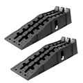 Produktbild: TRUTZHOLM 2 x Auffahrrampe Auffahrkeil mit Überfahrstopper 90 x 30 x 21,5 cm hochbelastbar 5t Traglast Kunststoff Stapelbar für Wohnmbil PKW SUV rutschfeste Rampe für jeden Untergrund schwarz