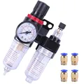 Produktbild: Mengger Druckluft Wasserabscheider 1/4 Druckminderer Kompressor Gasflasche Wartungseinheit Filter Öler Prozessor Luftkompressor Komponenten mit 4 Stück PC4 M5 Pneumatische Schnellverschraubung