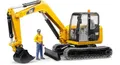 Produktbild: Bruder Baufahrzeug Modell Caterpillar Minibagger mit Bauarbeiter Fertigmodell Baufahrzeug Modell