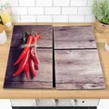Produktbild: GEEZY Herdabdeckplatten Serviertablett 2tlg Motiv Chili, Glas, 52 cm x 30 cm, Rot