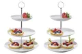 Produktbild: Home4You 2 Etageren mit je 3 Etagen und je einem Tragegriff - Weiß - Porzellan - Metall - Ø 26,5 x H 37 cm - Servierplatte Servierständer Servierset - 2er Set