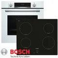 Produktbild: BOSCH Induktions Herd-Set Weiß Autark Backofen 3D Heißluft, + Kochfeld Induktion, mit Teleskopauszug nachrüstbar
