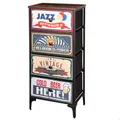 Produktbild: AKTIVE Max Home Mehrzweck-Schlafzimmerkommode, Retro- und Vintage-Grafiken, 4 leichte Stoffschubladen, 45 x 30 x 89 cm, Stahlrahmen, Holzplatte, Nachttische, Wohnzimmermöbel (18401)