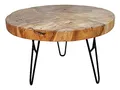 Produktbild: FaHome Holz Couchtisch – Beistelltisch Kaffeetisch – Mit DREI Metallbeinen – Rund aus Teakholz – 60x60x43 cm