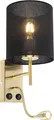 Produktbild: Qazqa Retro Wandleuchte mit Schirm und Lesearm, Wandlampe - Stacca - Schwarz Gold, max. 40W, Geeignet für LED, 2-flammig, 47cm, Ideal als Schlafzimmerlampe