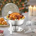 Produktbild: VEVOR Hot Pot Buffet-Speisenwärmer mit 2 großen Behältern (je 4,7 Liter) mit Glasdeckel und Wasserschale und klappbarem Ständer für Buffet-Par... - Silber