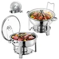 Produktbild: VEVOR Chafing Dish Buffet Speisenwärmer mit 2 Behältern in voller Größe (4,7 L pro), runder Catering-Wärmespender mit Glasdeckel & Wasserpfanne & klappbarer Ständer, für Buffet Partys Silber