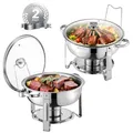 Produktbild: VEVOR Chafing Dish Buffet Speisenwärmer mit 2 Behältern in voller Größe (4,7 L pro), runder Catering-Wärmespender mit Glasdeckel & Wasserpfanne & klappbarer Ständer, für Buffet Partys Silber