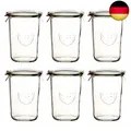 Produktbild: Weck 6x Sturzglas 850ml (3/4 Liter) mit Gummiring und 2 Klammern