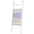 Produktbild: Yorbay Handtuchleiter Bambus 6 Sprossen: Kleiderleiter mit 2 Sturzsicherheitsriemen und 5 Haken - Deko Handtuchhalter Leiter für Badezimmer Schlafzimmer Pool HxB 170 x 60 cm (Weiß)