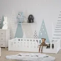 Produktbild: Monte Bodenbett 90x200 cm Weiß Rausfallschutz Kinderbett Montessori Jugendbett