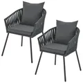 Produktbild: Juskys Rope Gartenstühle 2er Set wetterfest - bis 160 kg belastbar - Sitz- & Rückenkissen aus Polyester - 2 Stühle aus Stahl & Polypropylen für Garten, Terrasse & Balkon - Dunkelgrau