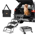Produktbild: VEVOR Hundetreppe für Autos, breite 4-stufige Hundeautotreppe, zusammenklappbare Hundeautorampe mit rutschfester Oberfläche, tragbare Haustiertreppe aus leichtem Aluminium für Auto, SUV und LKW, trägt bis zu 68 kg