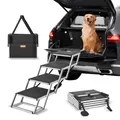 Produktbild: VEVOR Hundetreppe für Autos, breite 4-stufige Hundeautotreppe, zusammenklappbare Hundeautorampe mit Rutschfester Oberfläche, tragbare Haustiertreppe aus leichtem Aluminium für Auto, SUV und LKW