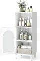 Produktbild: COSTWAY Badezimmerschrank, Holz-Aufbewahrungsorganisator mit verstellbarem Regal, einzelnem Tür aus Glas, Kippschutz-Kit & solide Holzbeine Weiß