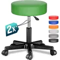 Produktbild: CASARIA® Rollhocker Höhenverstellbar 2er Set 10cm Polsterung 46-60cm Höhe 360° Drehbar Ø35cm Rund Rollen Bürohocker Drehhocker Arbeitshocker ... - Grün