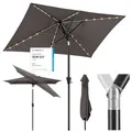 Produktbild: Sekey Aluminum Solar-Sonnenschirm mit LED-Beleuchtung 210x140cm, UV50+ Rechteckiger Balkon-Garten-Schirm, Solarlampe & Kurbelsystem, Cappuccino
