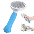 Produktbild: Zivacate Katzenbürste Hundebürste [Ergonomischer Griff & Ein-Klick-Reinigung] Werkzeug für kurz- & langhaarige Hunde/Katzen/Kaninchen, Unterwollbürste(blauer See)