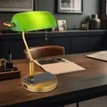 Produktbild: Bankerlampe Schreibtischlampe Tischlampe altmessing Glas kabelloses Laden H 36cm