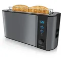 Produktbild: Arendo Toaster Langschlitz für 2 Scheiben, 1000 W, Brötchenaufsatz, Wärmeisoliert, Display, grau