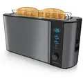 Produktbild: Arendo Toaster Langschlitz für 2 Scheiben, 1000 W, Brötchenaufsatz, Wärmeisoliert, Display, grau