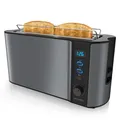 Produktbild: Arendo Toaster Langschlitz für 2 Scheiben, 1000 W, Brötchenaufsatz, Wärmeisoliert, Display, grau