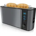 Produktbild: Toaster Langschlitz für 2 Scheiben, 1000 w, Brötchenaufsatz, Wärmeisoliert, Display, grau - Arendo