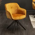 Produktbild: riess-ambiente Drehbarer Design Stuhl EUPHORIA senfgelb Samt im Retrostil mit Ziersteppung Esszimmerstuhl Armlehnstuhl Drehstuhl