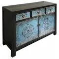 Produktbild: OPIUM OUTLET Möbel Kommode Schrank Sideboard Hochzeitsschrank 33082-8 schwarz-türkis asiatisch chinesisch orientalisch Holz