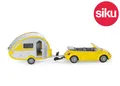 Produktbild: Siku 1629 VW Käfer Cabrio Mit Träne Wohnwagen Druckguss Klein 1:55 Maßstab
