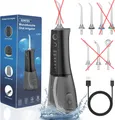 Produktbild: SURFOU Munddusche, schwarz, tragbar, kabellos, für unterwegs, Aufsätze, 300 ml